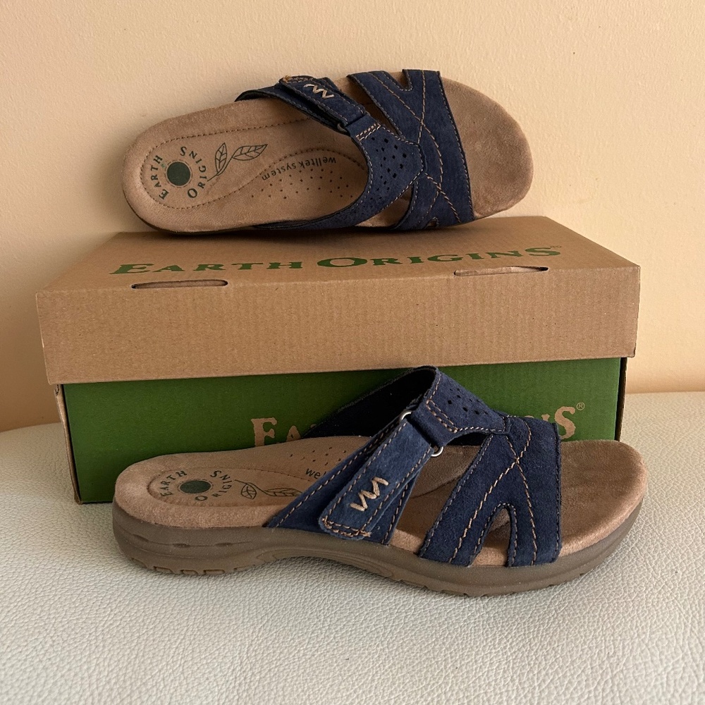 New Earth Origins slides sandals navy suede 7